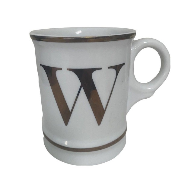 Williams Sonoma White Gold Monogrammed Initial Mug Coffee Cup, Letter W - Picture 1 of 6